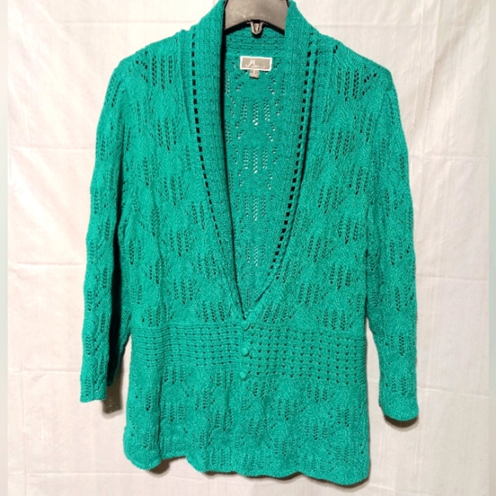 JM Collection EUC Green Cardigan, 3/4 Sleeves,